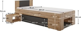 Ágy tárhellyel, 90x200, artisan tölgy/antracit, UNIS