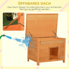 PawHut Kutyakennel, fa kutyaház csuklós aszfalttetővel, vízálló kutyabarlang emelt padlóval, kennel kis kutyáknak, kültéri, sárga