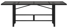 fekete polyrattan üveglapos kerti asztal 190 x 80 x 75 cm