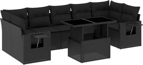 vidaXL 8 részes fekete polyrattan kerti ülőgarnitúra párnákkal