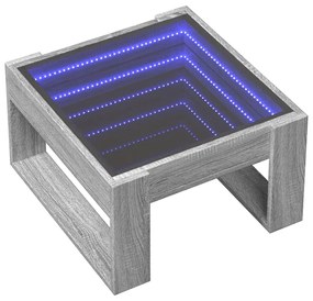 szürke sonoma végtelen hatású LED-es dohányzóasztal 50x53x30 cm