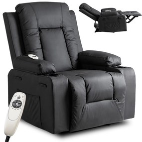 Elektromosan Vezérelhető Masszázsfunkciós Relaxfotel Fekete Eco-bőr Kárpittal. BOX