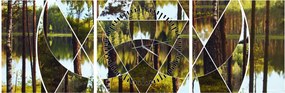 Kép - Geometrikus kollázs a skandináv erdők hátterében (órával) (90x30 cm)