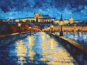 Vászonkép Canvas Város Építészet Prága Híd Éjszaka 80x60