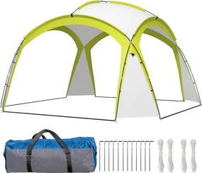 Outsunny 3,5 x 3,5 m-es Rendezvénysátor Húzott Ajtóval, Esővédő Masszív Acéloszlopokkal, Kerti Pavilon UV Védelemmel, Napernyő a Kempingezéshez és Ker