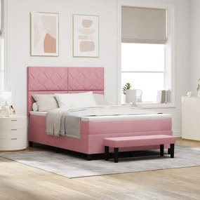 Box Spring Ágy Matraccal &amp; Pad Rózsaszín 140x200 cm Bársony