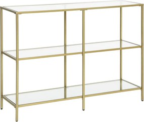 Edzett üveg konzolasztal 100 x 30 x 73 cm, lerakóasztal 3 polccal, arany