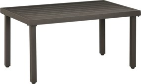 Outsunny Kávézó Asztal, Fa Hatású Kert Asztal, Téglalap alakú Kávézó Asztal, Kert Asztal Balkonra, Teraszra, Acél, Barna, 91 x 51 x 46 cm | Aosom