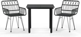vidaXL 3 részes fekete polirattan kerti étkezőgarnitúra