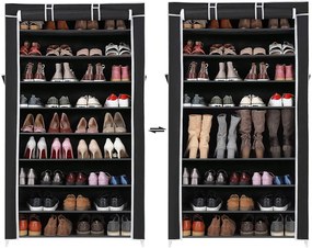 XXL 10 szintes 45 pár cipőtartó polc, cipőtartó állvány, fekete