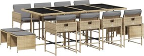 vidaXL 13részes vegyes bézs polyrattan kerti étkezőgarnitúra párnákkal
