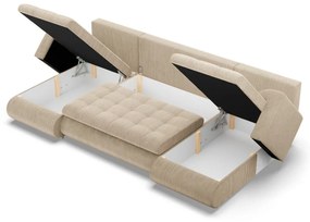 Tokio U alakú sarokkanapé, 3 ágyneműtartóval, kordbársony, univerzális oldal, bézs