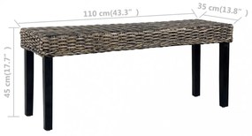 fekete természetes kubu rattan és tömör mahagóni fa pad 110 cm