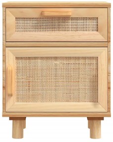 barna tömör fenyőfa és természetes rattan éjjeliszekrény