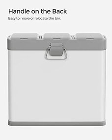 3 x 8 literes konyhai szemetes tetővel, fém pedálos, acél, könnyen tisztítható, fehér és szürke
