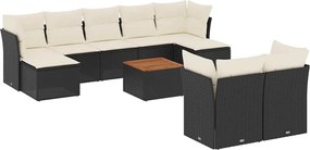 vidaXL 10 részes fekete polyrattan kerti ülőgarnitúra párnákkal