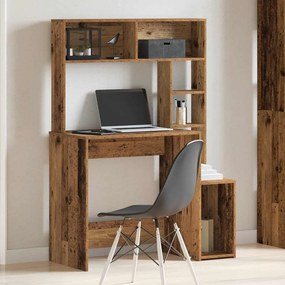 vidaXL antik fa színű szerelt fa íróasztal polcokkal 100x45x140 cm