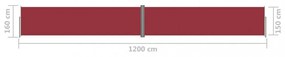 piros behúzható oldalsó napellenző 160 x 1200 cm