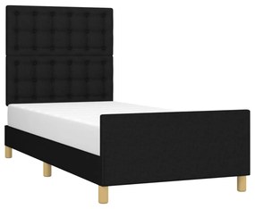fekete szövet ágykeret fejtámlával 90 x 200 cm