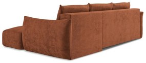 Terrakotta színű zsenília kinyitható sarokkanapé (jobb oldali-heverő résszel) Leila – Makamii
