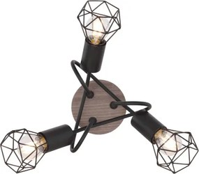 Globo 54802S-3DH Spotlámpa fekete fém, barna fa betéttel. Ø:380, H:210, fényforrás nélkül 3xE14 40W 230V