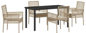 vidaXL Kert étkező szett párnával 5 pcs Bézs polirattan