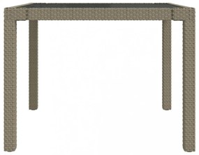 bézs polyrattan és edzett üveg kerti asztal 90 x 90 x 75 cm