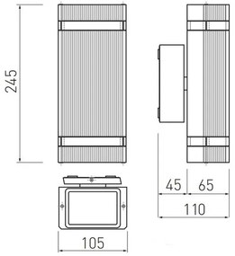 Lámpa Fali Lámpa NESSA 2 irányú, GU10, MAX. 50W, IP54, AC220-240V, 50/60Hz, szürke