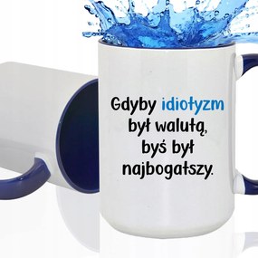 Bögre Fehér XXL Beltéri Sötétkék Nagy Kerámia Ajándék Idiotizmus Pénznem