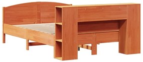 barna tömör fenyőfa könyvespolcos ágy matrac nélkül 150 x 200cm