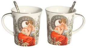 Porcelán Mucha bögre szett kanállal - 2 személyes - szív dobozos - Topáz