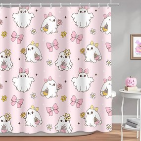 Rózsaszín zuhanyfüggöny szellemek 180x180 vízálló zuhanyfüggöny