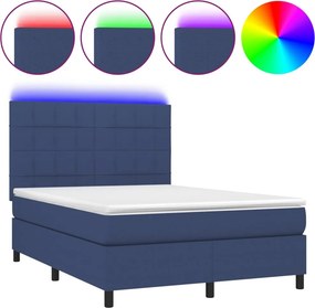 vidaXL kék szövet rugós és LED-es ágy matraccal 140x190 cm
