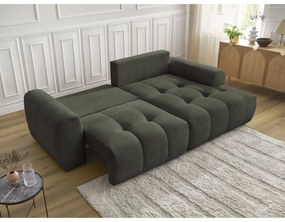 Khaki zsenília kinyitható-tárolóhelyes sarokkanapé (jobb oldali-heverő résszel) Roxelane – Bobochic Paris