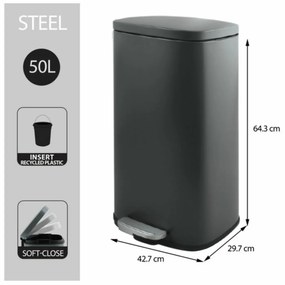 Spirella Pedálový odpadkový koš soft-close Akira50 l, matt grey, 50 l