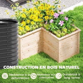 Outsunny L-alakú Kerti Ültetőágy, Magaságyás, Nyitott Aljú Kültéri Virágbox Természetes Fából, 120 x 120 x 62 cm | Aosom