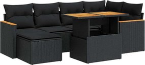 vidaXL 7 részes fekete polyrattan akácfa kerti ülőgarnitúra párnával