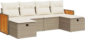 vidaXL 6 részes bézs polyrattan kerti ülőgarnitúra párnával