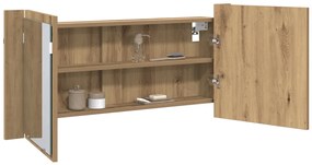 LED Tükörszekrény Kézműves Tölgyfa 100x12x45 cm Mérnöki Fa