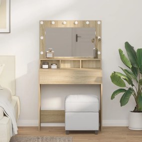 LED-es sminktükör Sonoma tölgyből 79x41x135 cm