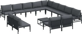 vidaXL Kerti Kanapé Szett párnával 14 pcs Fekete Acél