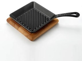 Löhner öntöttvas grill serpenyő 16x16 cm + fa alátét