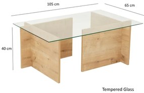 Kávésasztal ESCAPE 40x105 cm barna/átlátszó