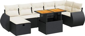 vidaXL 5 részes fekete polyrattan akácfa kerti kanapészett párnákkal