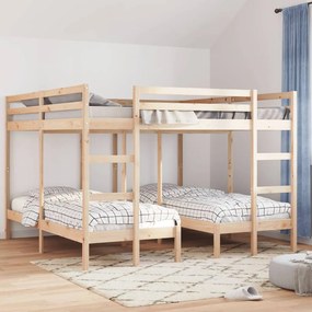 tömör fenyőfa tripla emeletes ágykeret 200x200/80x200 cm