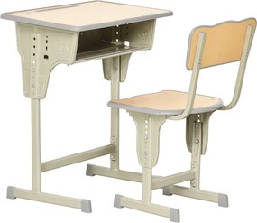 HOMCOM Gyermek Íróasztal és Szék Készlet 6 Éves Kor Felett Magasságban Állítható Gyermek Íróasztal Fiókkal és Akasztóval - Természetes | Aosom