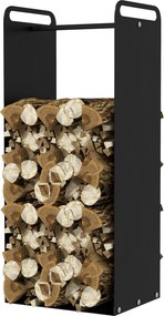 Outsunny Tűzifa Tartó 37 x 30 x 90 cm Tűzifa Tároló Fogantyúkkal, Kültéri és Beltéri Használatra, 30 kg-ig, Acél, Fekete | Aosom