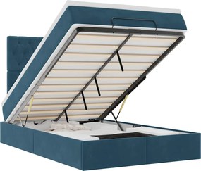 vidaXL Ottomán ágykeret matracokkal sötétkék 120x200cm bársony