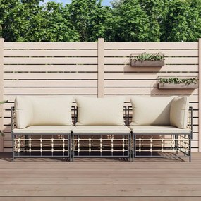 3 részes antracitszürke polyrattan kerti ülőgarnitúra párnákkal