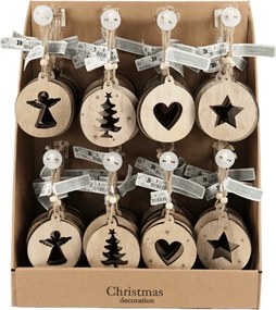 Karácsonyi dísz RUSTIC JOY fa 7,5 cm - különböző minták